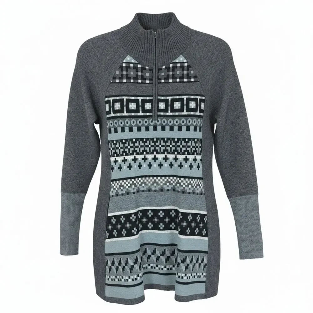 Title Nine Blue Gray Quarter Zip Sweater Small Wool Blend Athletic Pullover - Picture 2 of 11